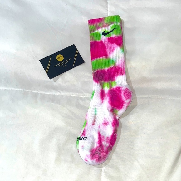 🧦Hand-dyed Nike Pink and Green Tie-Dye Socks - Picture 1 of 2